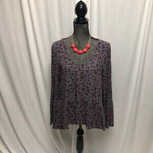 Mossimo Peasant Shirt Womens Size Medium Periwinkle Coral Floral Top